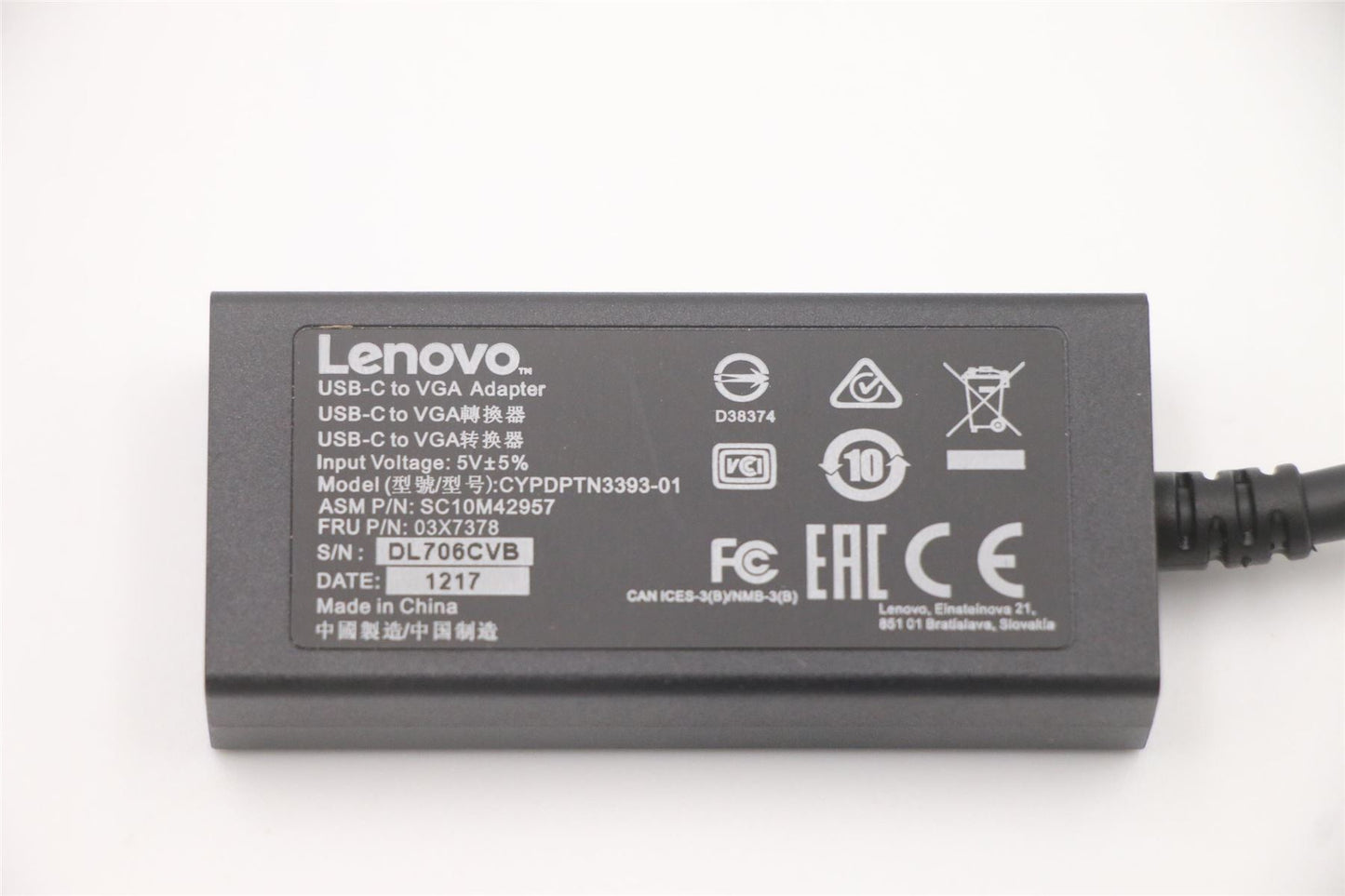 Lenovo 03X7378 USB-C to VGA Adapter FRU