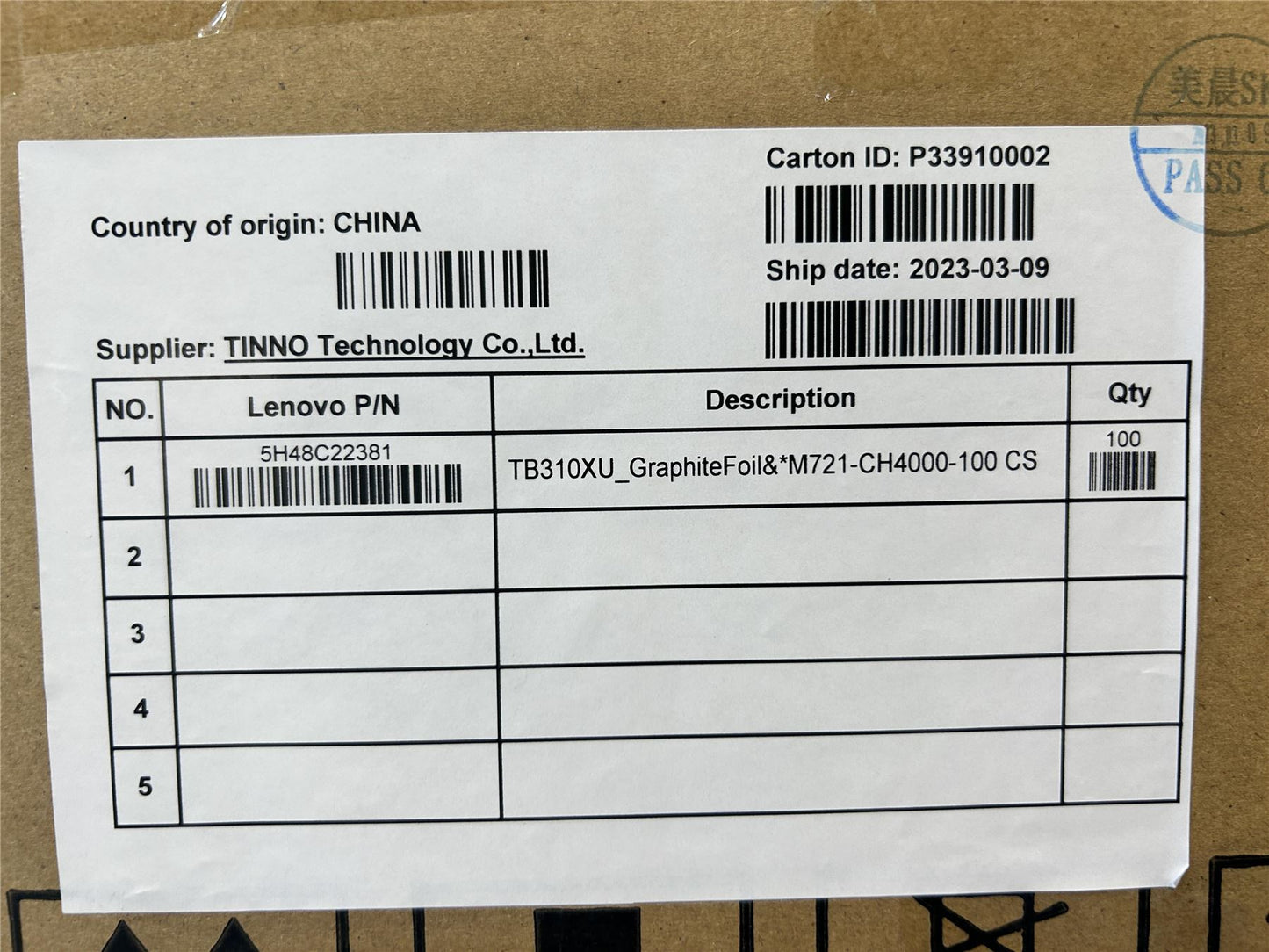 Lenovo TB310XU_GraphiteFoil&*M721-CH4000-000 CS 5H48C22381