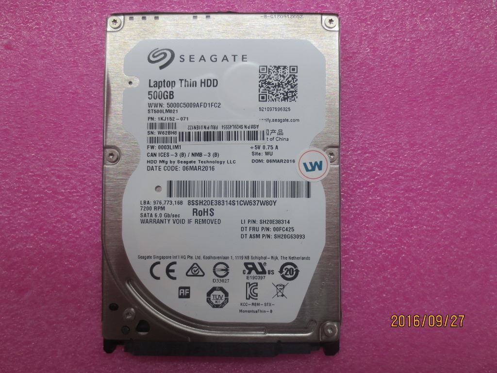 Lenovo 01EN122 500G 2.5 7mm 7200R 6Gb/s SATA3 Seagate