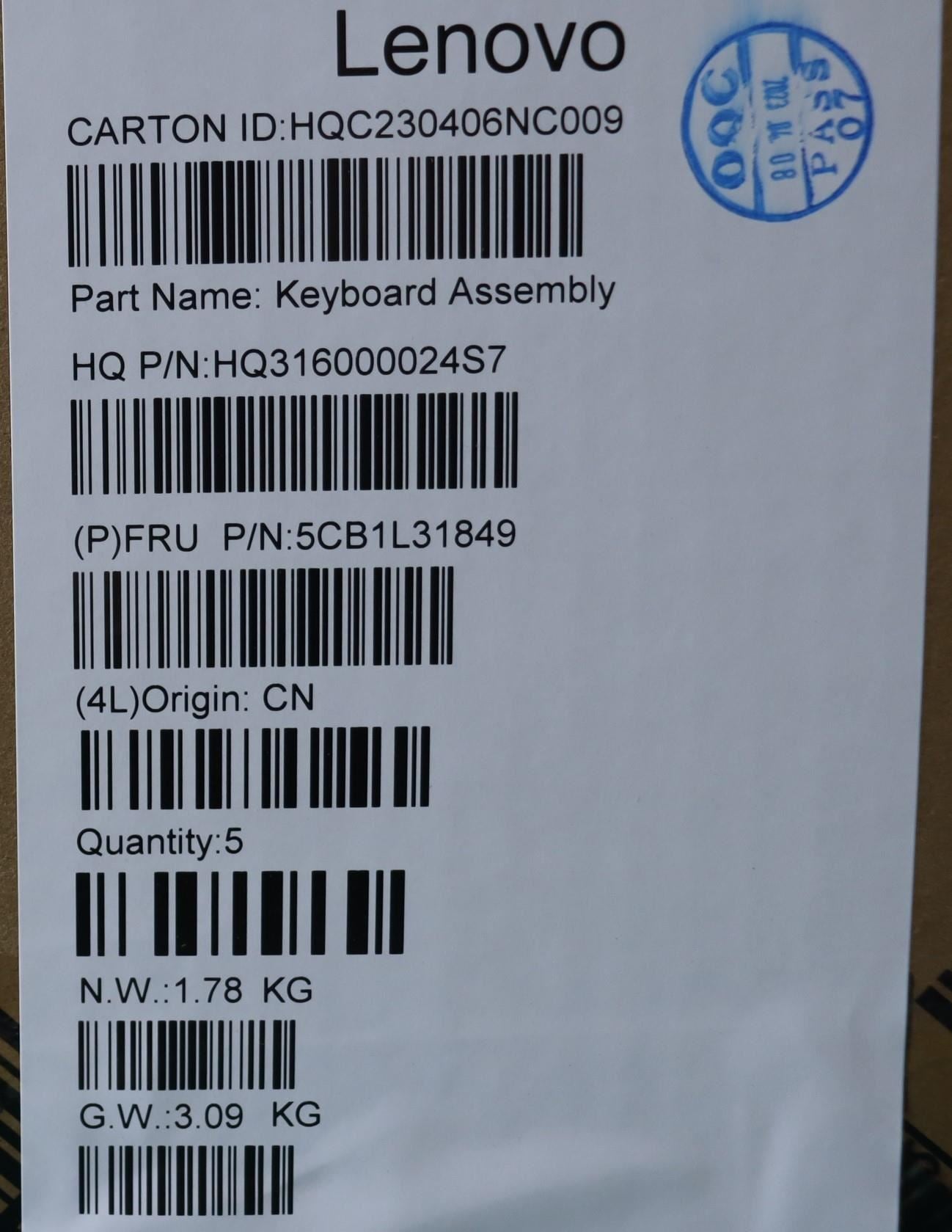 Lenovo Yoga 7 16IRL8 Keyboard Palmrest Top Cover Russian Storm Grey 5CB1L31849
