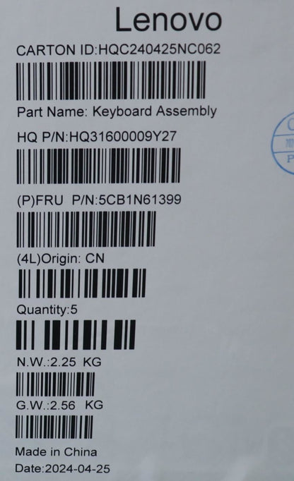 Lenovo Upper Case ASM_GER H83DR CB GY 5CB1N61399