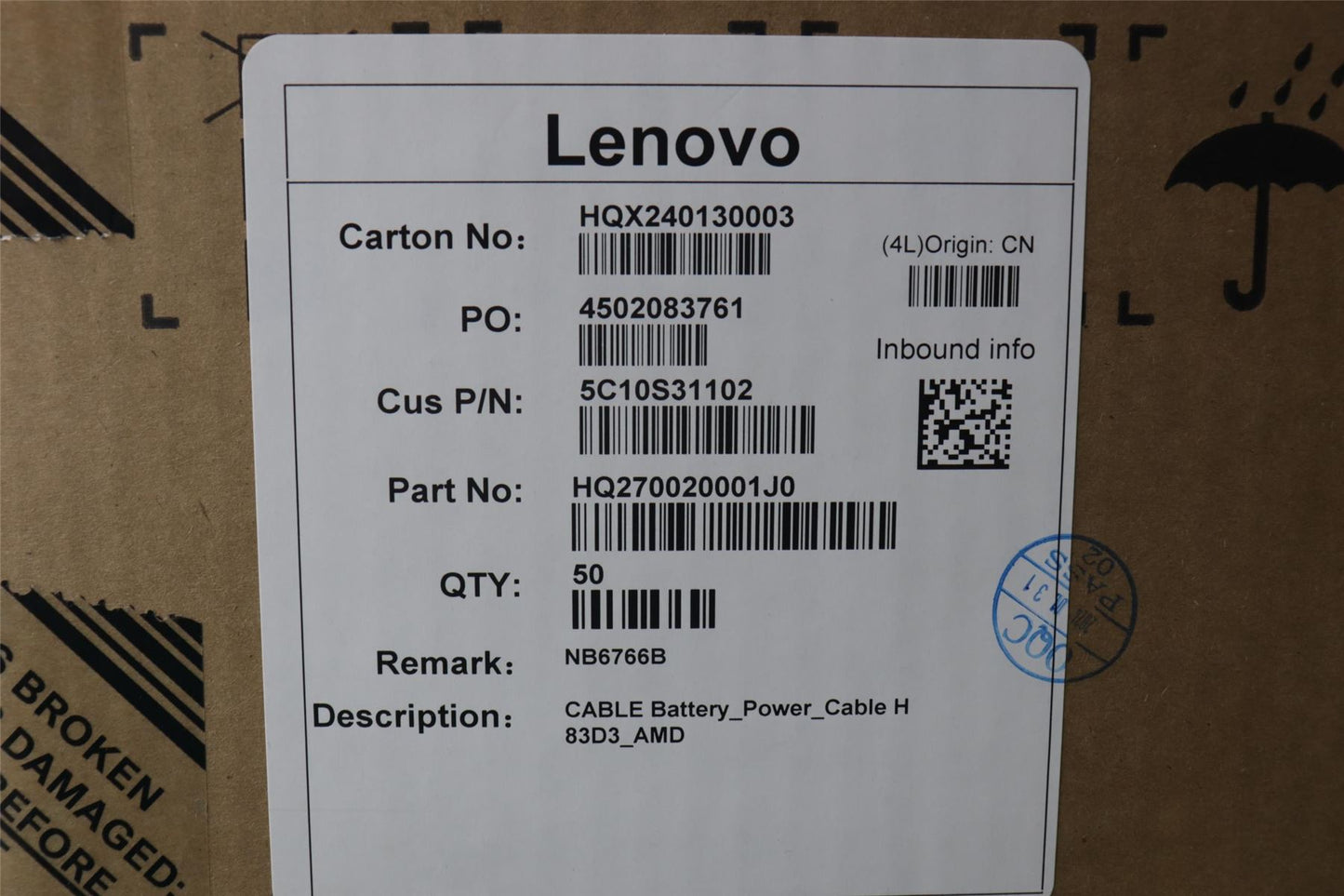 Lenovo CABLE Battery_Power_Cable H 83D3_AMD 5C10S31102