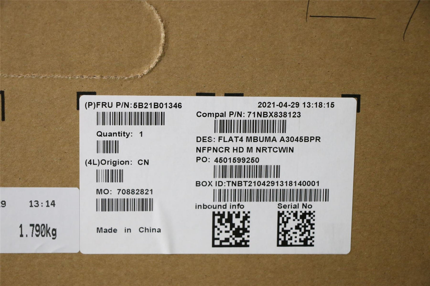 Lenovo MBC82FJ WINA3045B PR_UMA_HDM 5B21B01346