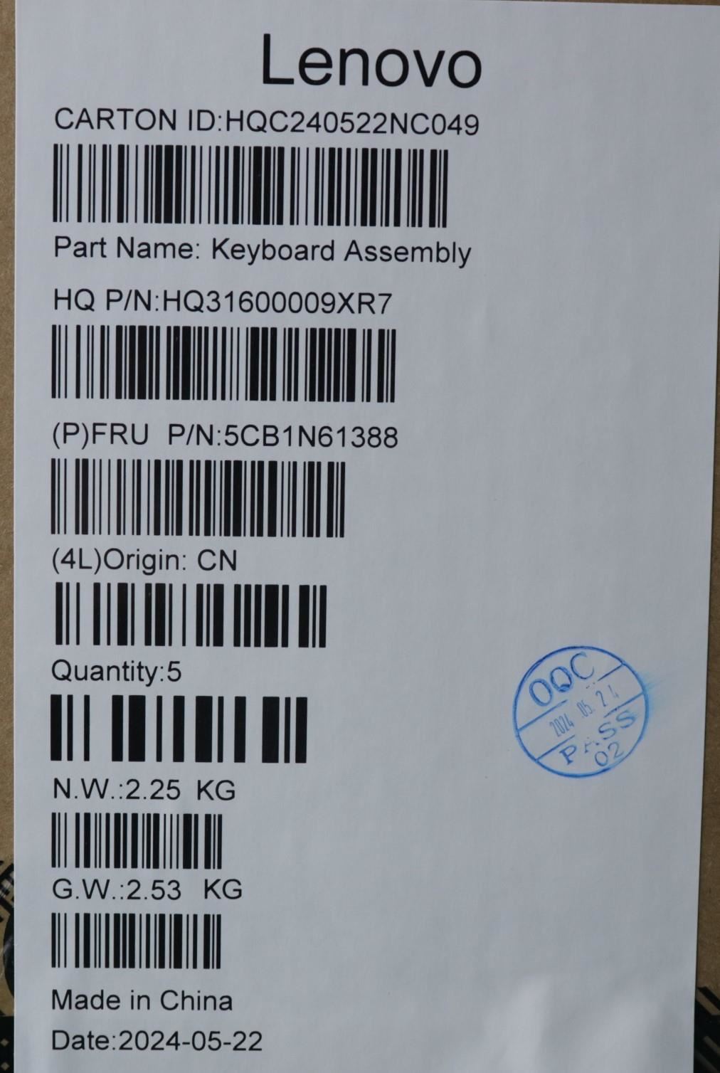 Lenovo Upper Case ASM_ITA H83DR CB GY 5CB1N61388