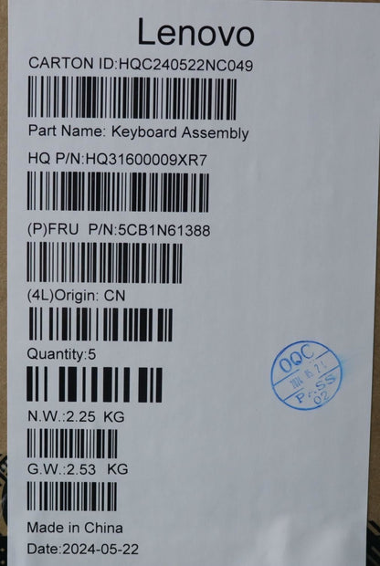 Lenovo Upper Case ASM_ITA H83DR CB GY 5CB1N61388