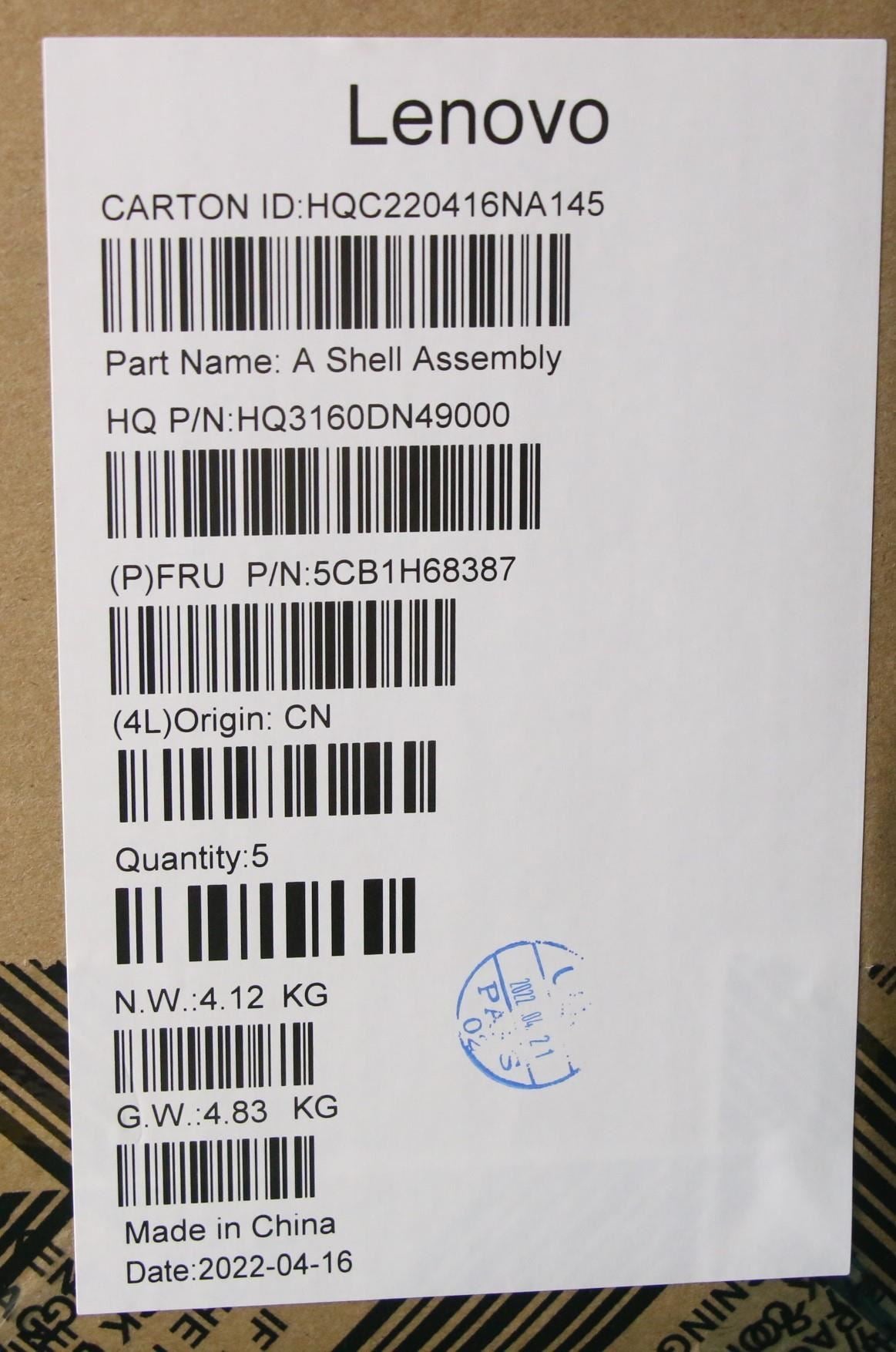 Lenovo ThinkBook 14 G4+ IAP LCD Cover Rear Back Housing Grey 5CB1H68387