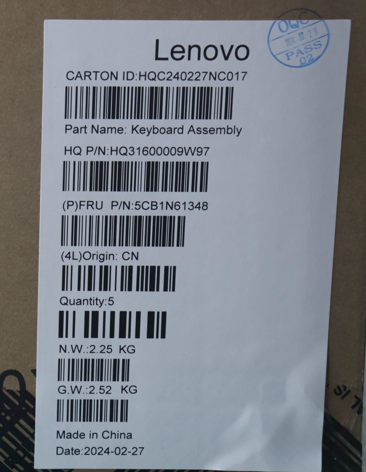Lenovo Upper Case ASM_SWS H83DR LG GY 5CB1N61348