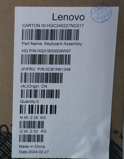 Lenovo Upper Case ASM_SWS H83DR LG GY 5CB1N61348