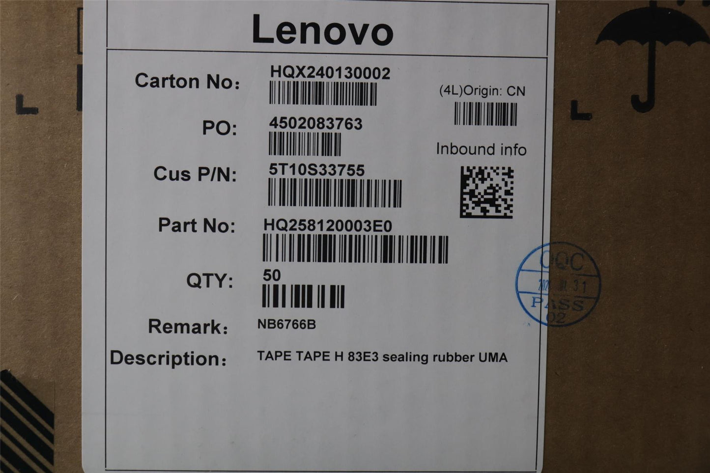 Lenovo TAPE TAPE H 83E3 sealing rubber UMA 5T10S33755