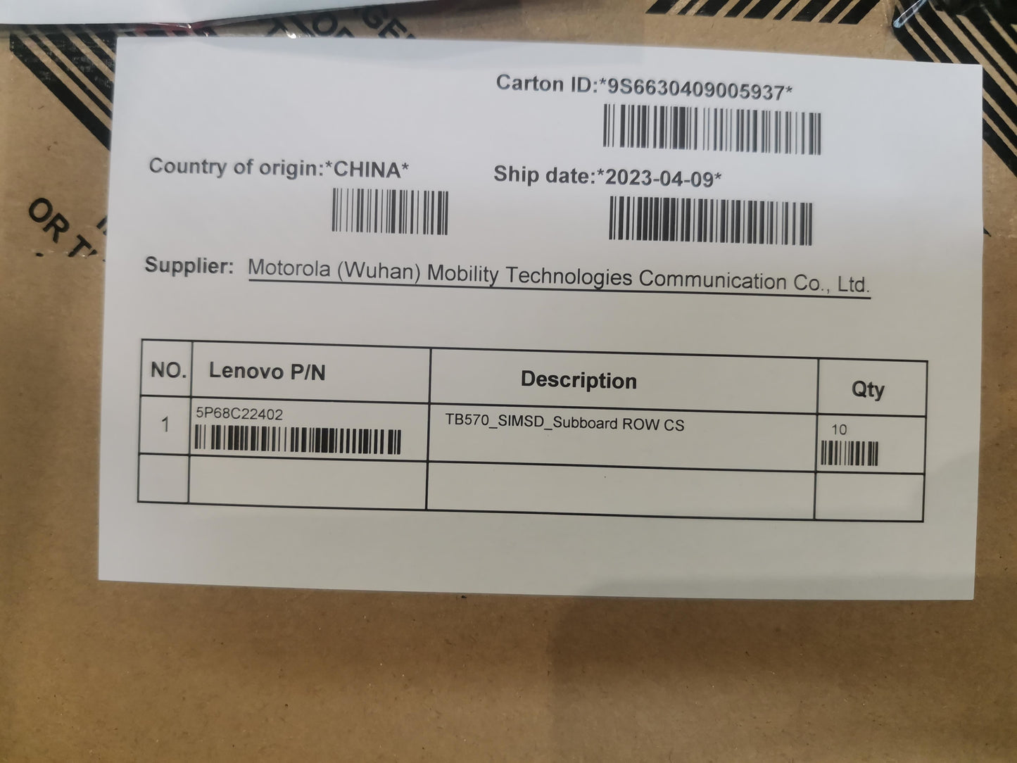 Lenovo TB570_SIMSD_Subboard ROW CS Board 5P68C22402