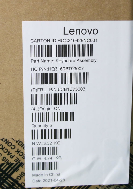 Lenovo Pro 5 Pro-16ACH6 Keyboard Palmrest Top Cover US Europe Silver 5CB1C75003