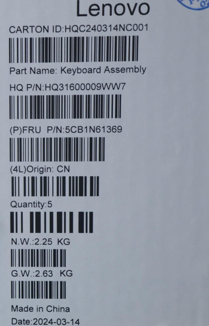 Lenovo Upper Case ASM_GER H83DR CB STO GY 5CB1N61369