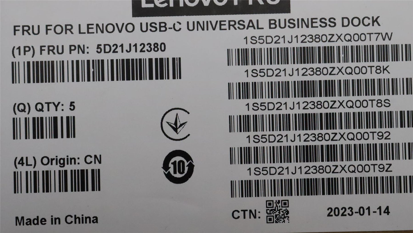 Lenovo USB-C Universal Business Dock Docking Station Black 5D21J12380