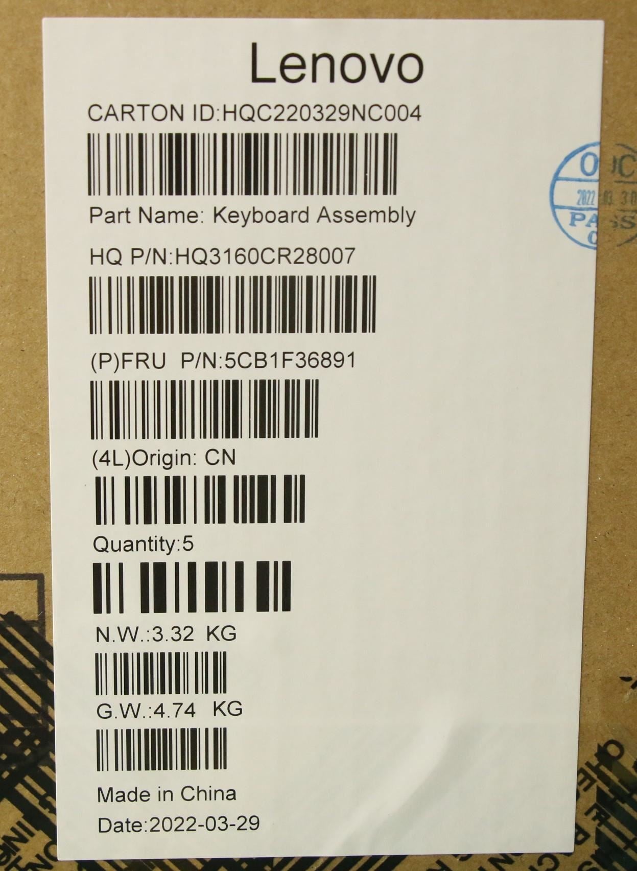 Lenovo Upper Case ASM_ITA H 82QQ SG_UMA 5CB1F36891