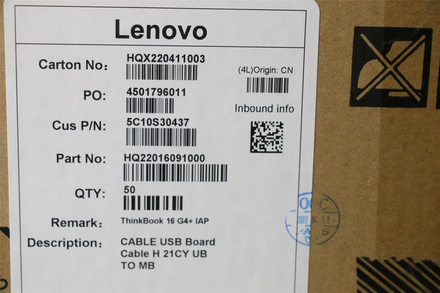 Lenovo USB Board Cable H 21CY UB TO MB 5C10S30437