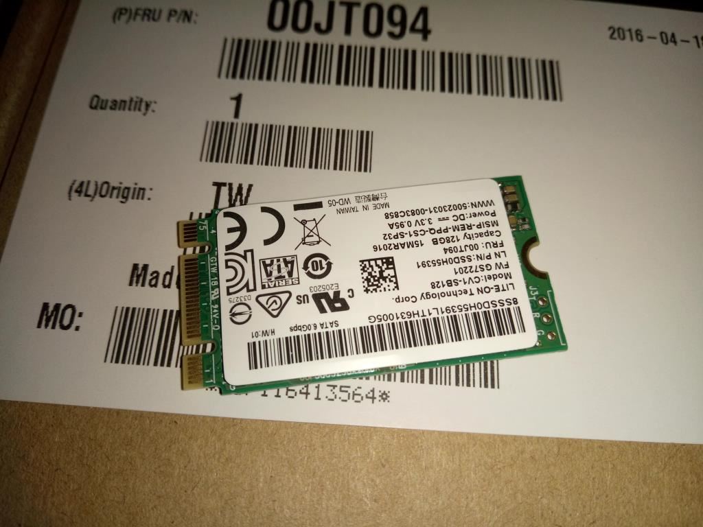 Lenovo 128G, M.2, 2242, SATA6G, LTON, STD 00JT094