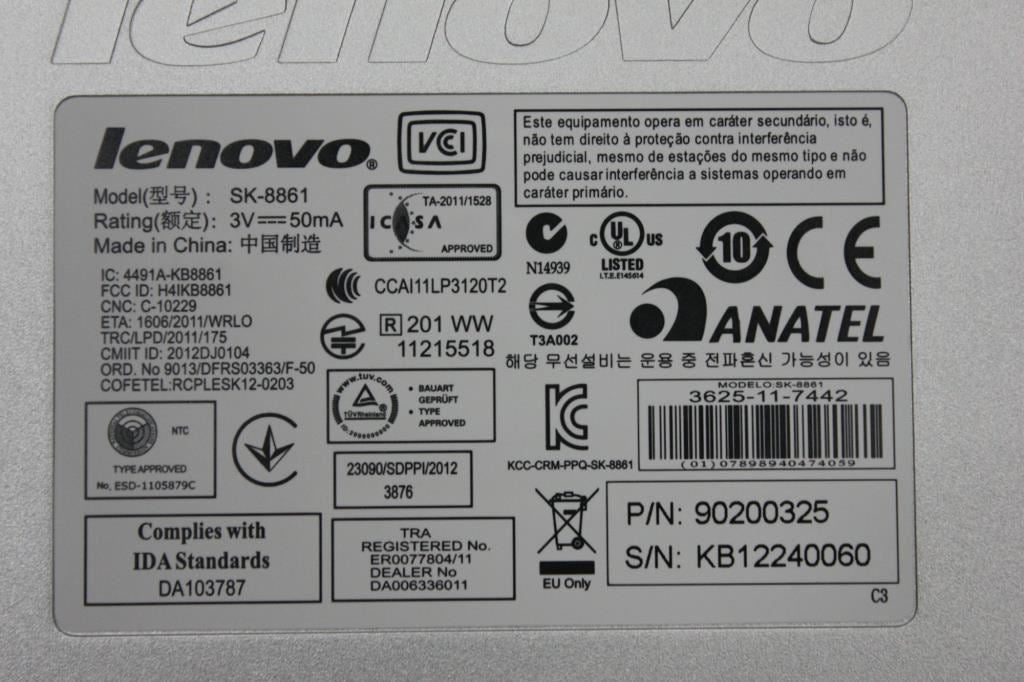 Lenovo Liteon SK-8861(US) S-Silk KB-Silver US English Keyboard 90200325