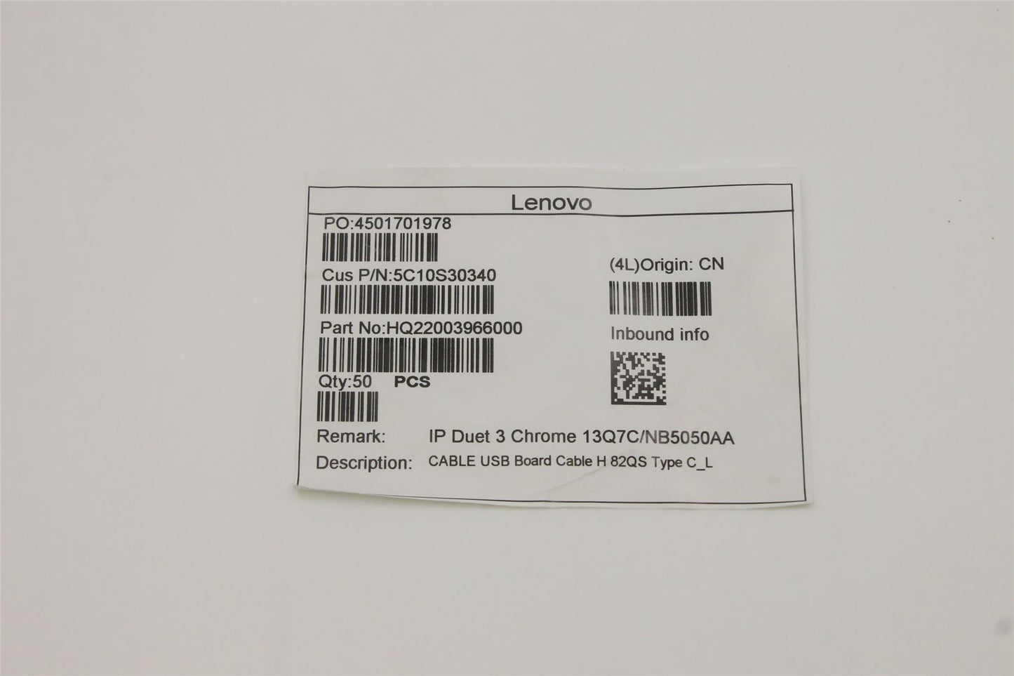 Lenovo USB Board Cable H 82QS Type C_L 5C10S30340