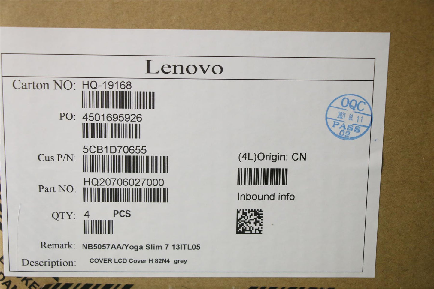 Lenovo Chromebook 15IJL6 LCD Cover Rear Back Housing Grey 5CB1D70655