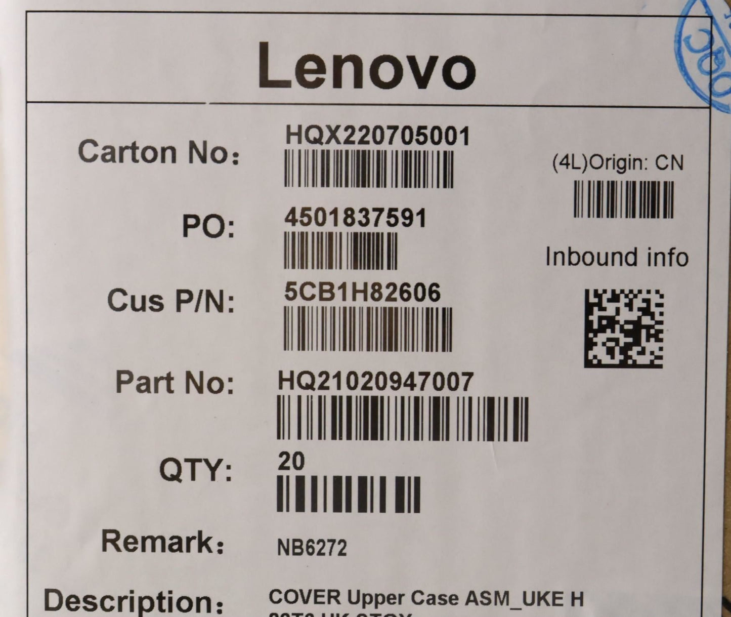 Lenovo Upper Case ASM_UKE H 82T6 UK STGY 5CB1H82606