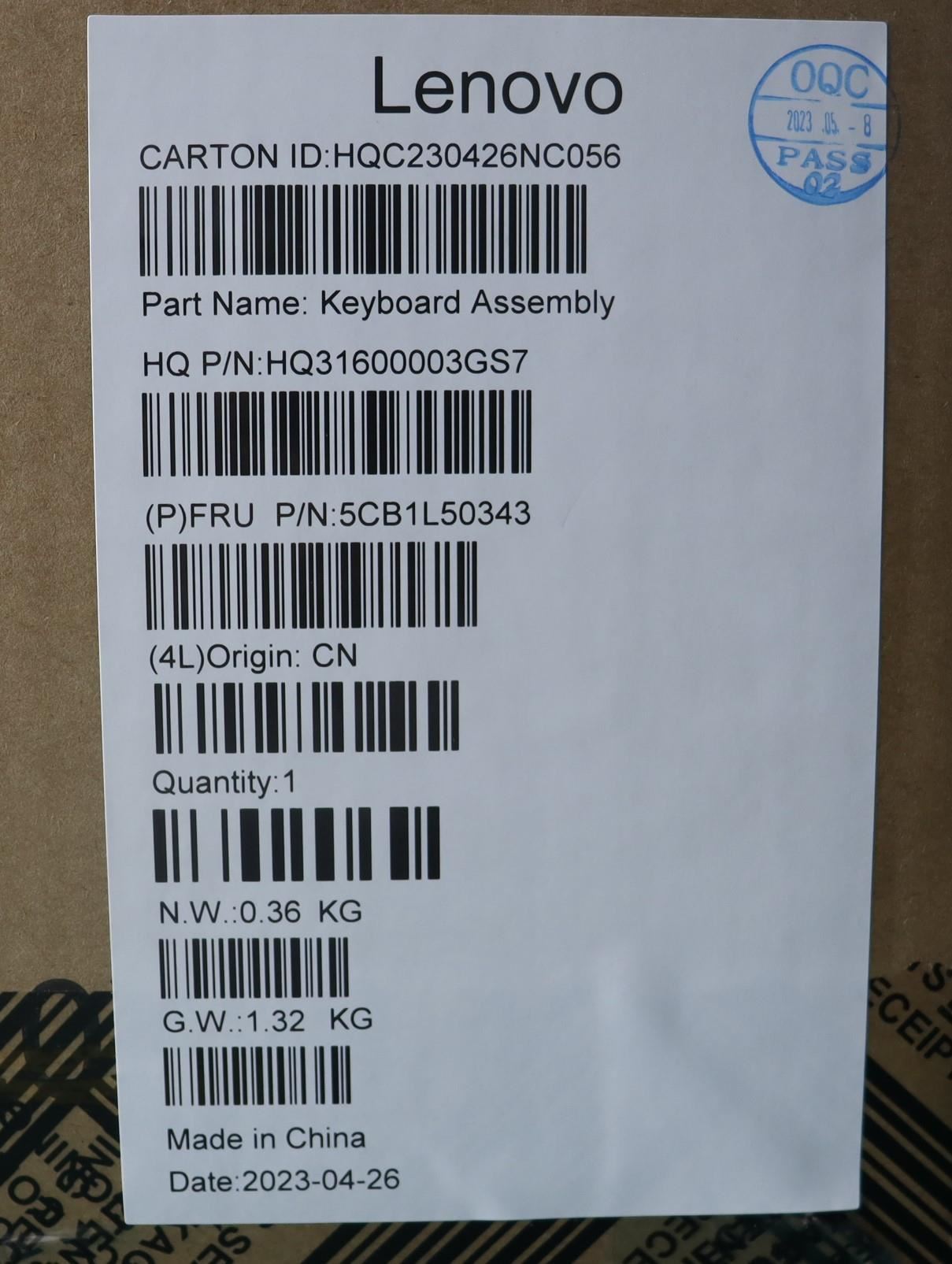 Lenovo Yoga 7 14ARP8 Palmrest Cover Touchpad Keyboard Nordic 5CB1L50343