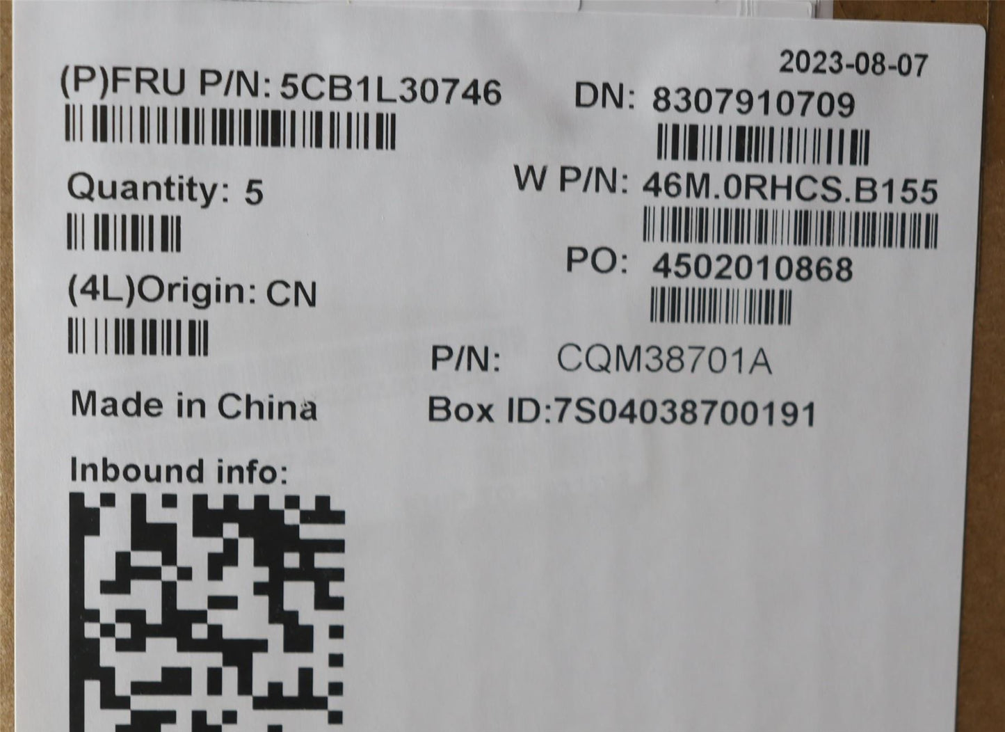 Lenovo Upper Case ASM_EURO ENG W82Y0 SBBL 5CB1L30746