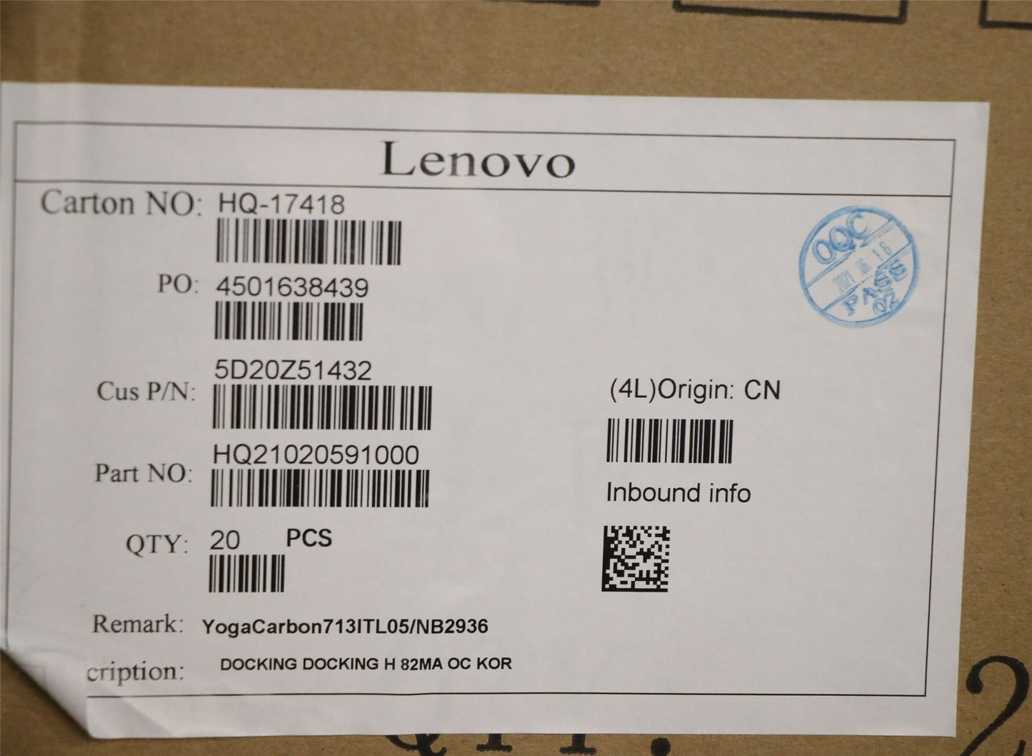 Lenovo DOCKING H 82MA OC KOR 5D20Z51432