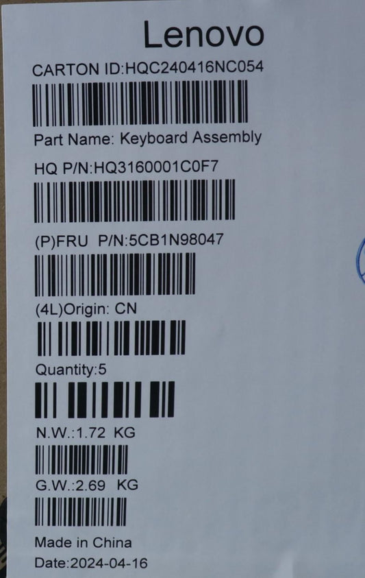 Lenovo UpperCaseASM FRA/ARA H83DJ NFP TT 5CB1N98047