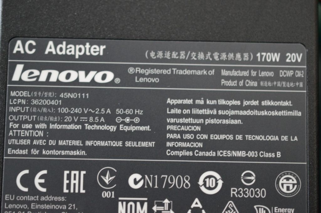 Lenovo AC_ADAPTER Circular 3P CCC Black 170W Circular(Lenovo) 3 Pin AC Charger Adapter 36200401