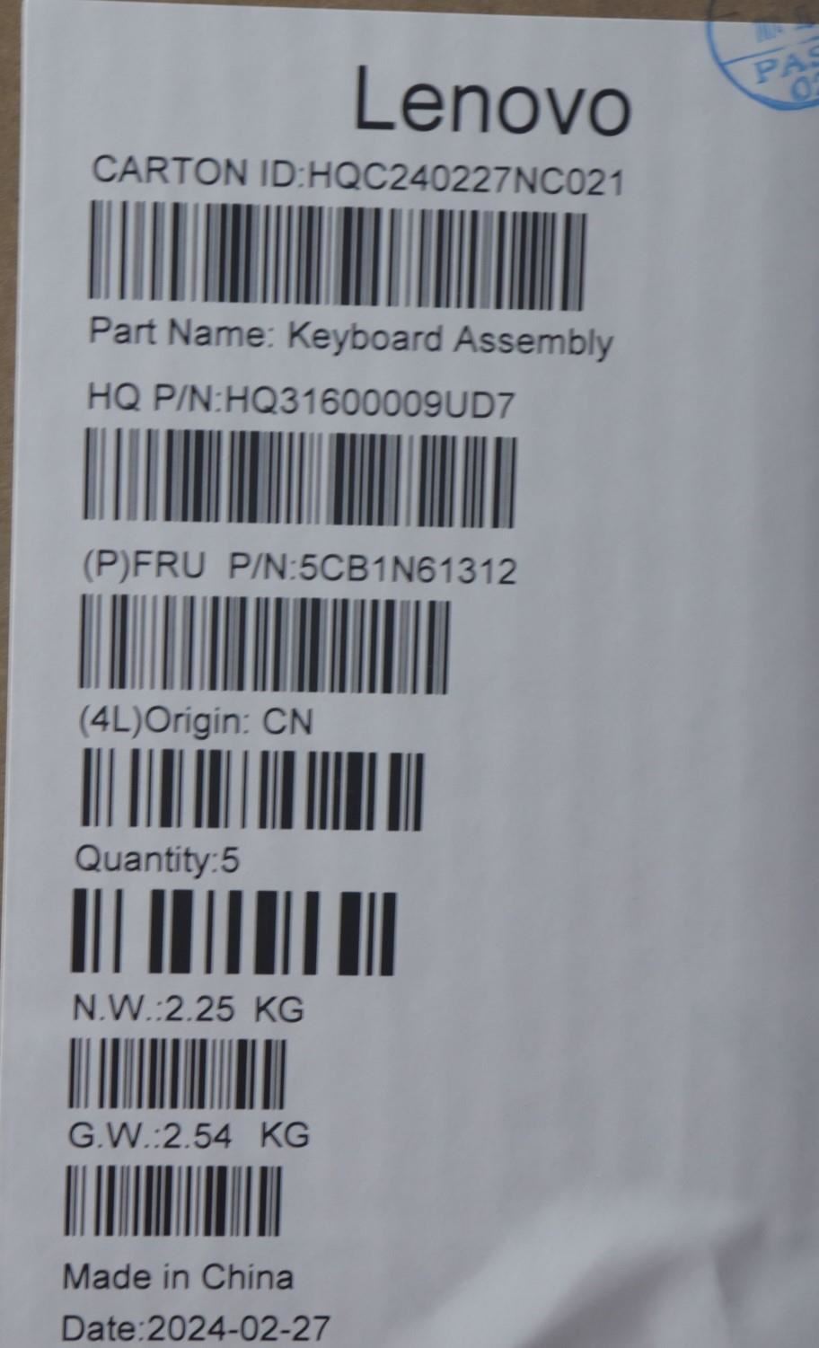 Lenovo Upper Case ASM_GRE H83DR LG STO GY 5CB1N61312