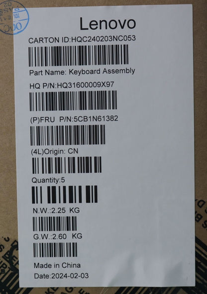 Lenovo Upper Case ASM_CZE/SLKH83DRCBSTOGY 5CB1N61382
