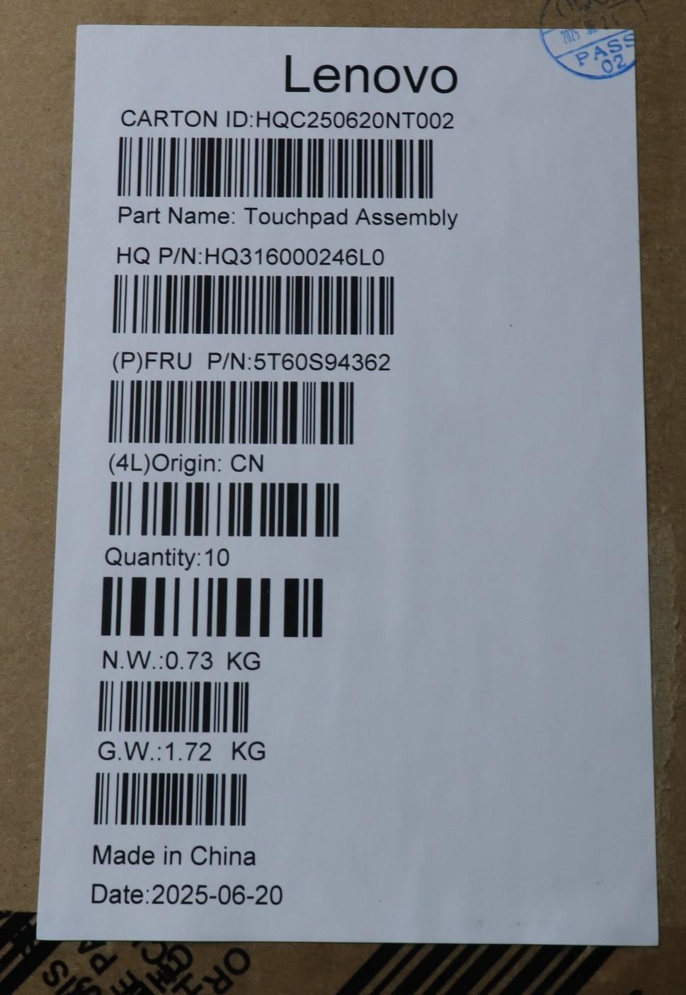 Lenovo H 83LN luna grey Touchpad Board 5T60S94362