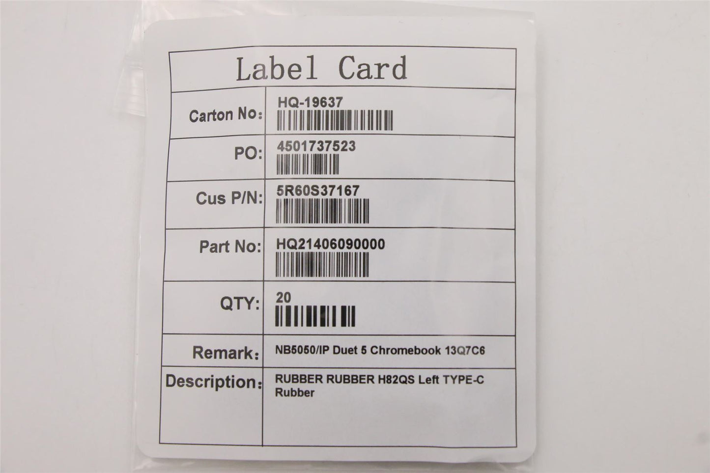 Lenovo RUBBER RUBBER H82QS Left TYPE-C Rubber 5R60S37167