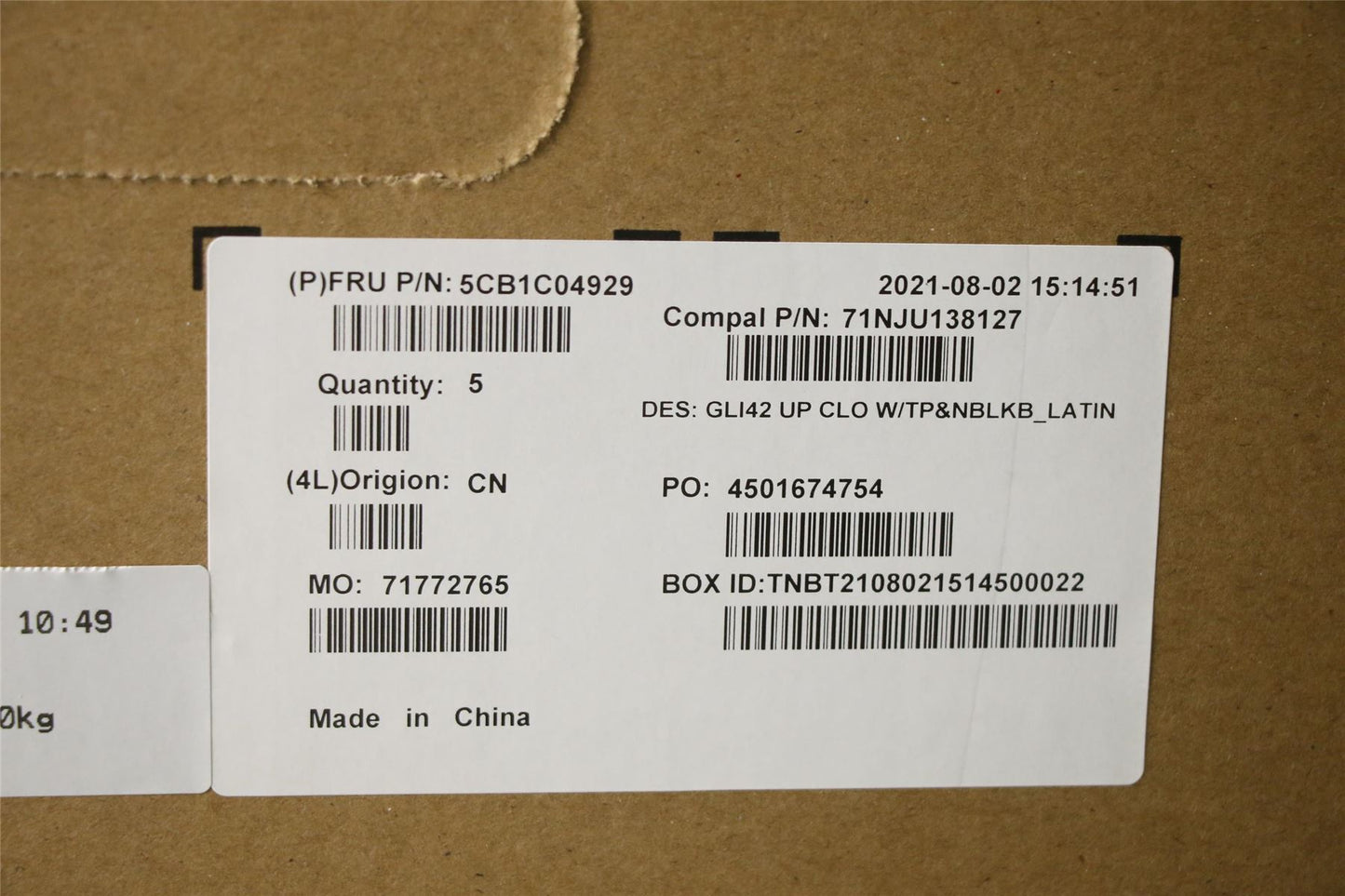 Lenovo UpperCaseASM_LA SPA C82L3 CloNBL 5CB1C04929