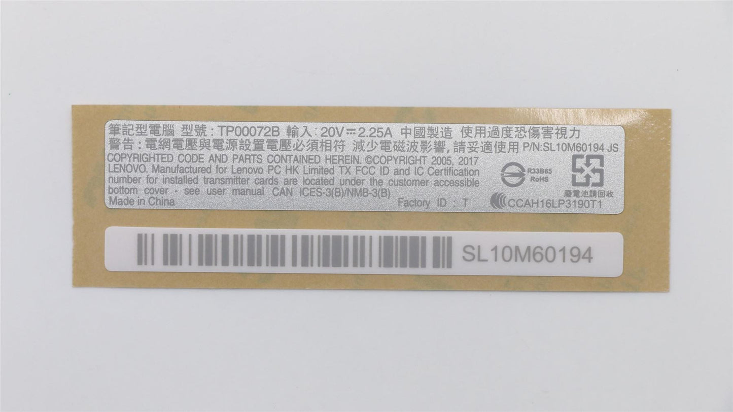 Lenovo 01ER373 LABEL FRU Geo label kit,Silver,TH-2