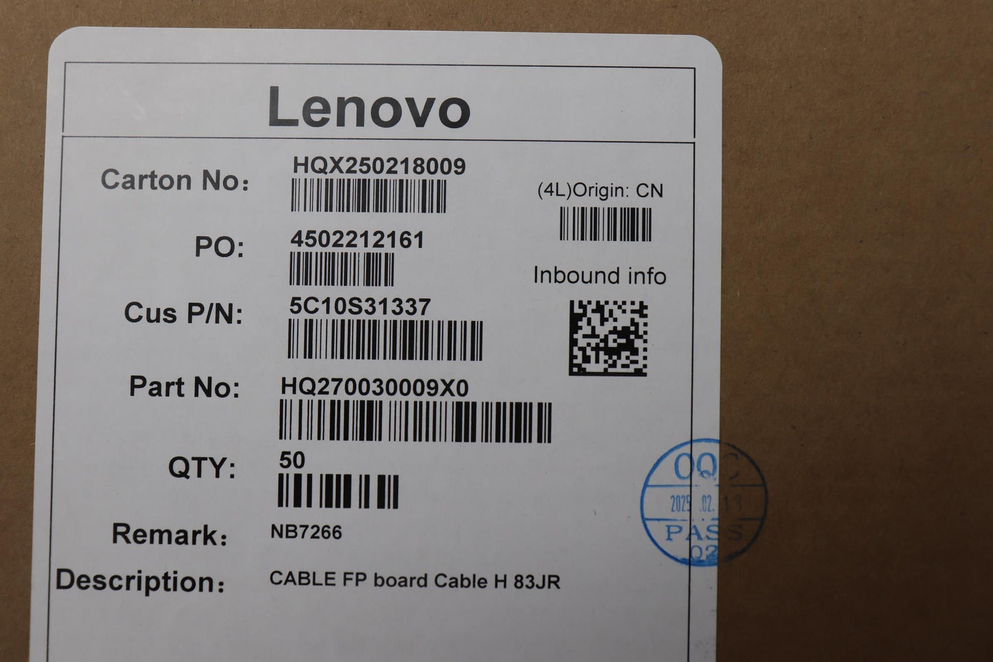 Lenovo FP board H 83JR Cable 5C10S31337