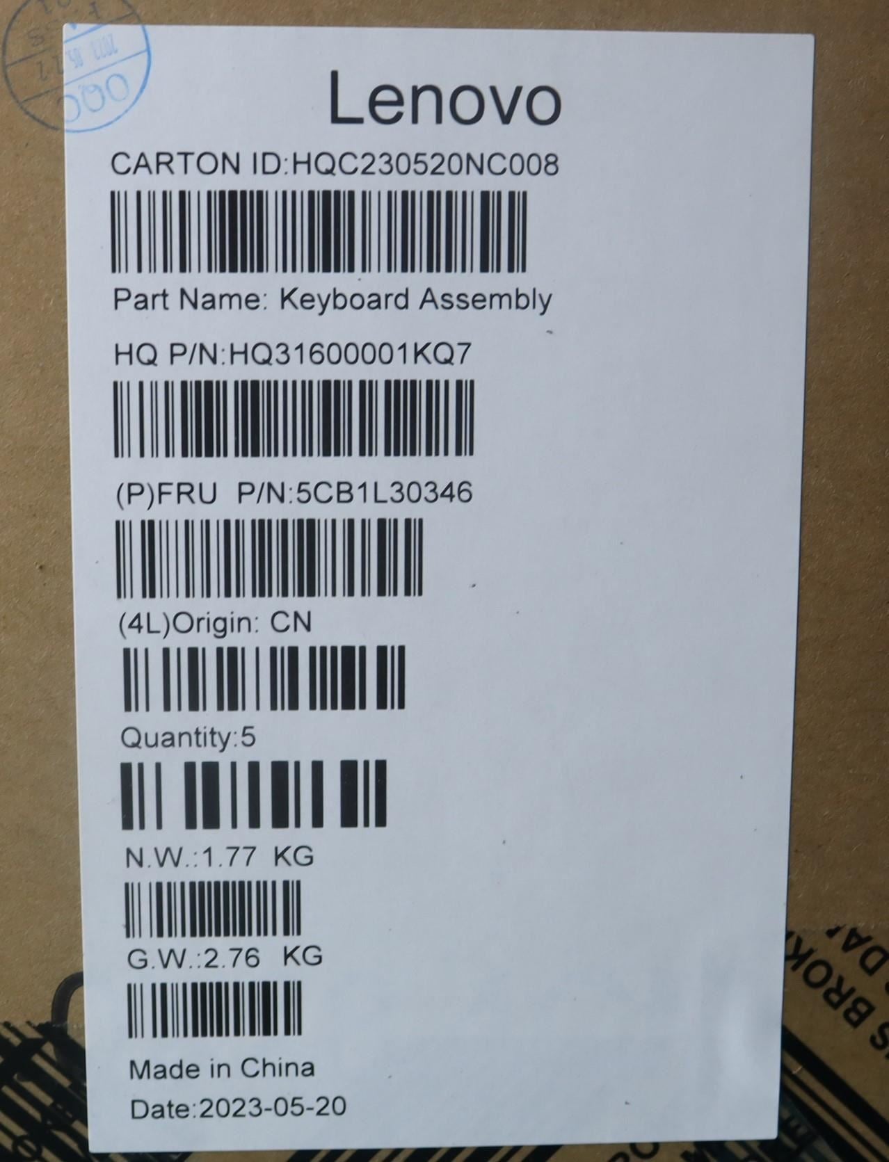 Lenovo Upper Case ASM_EURO ENG H 82XJCLGY 5CB1L30346