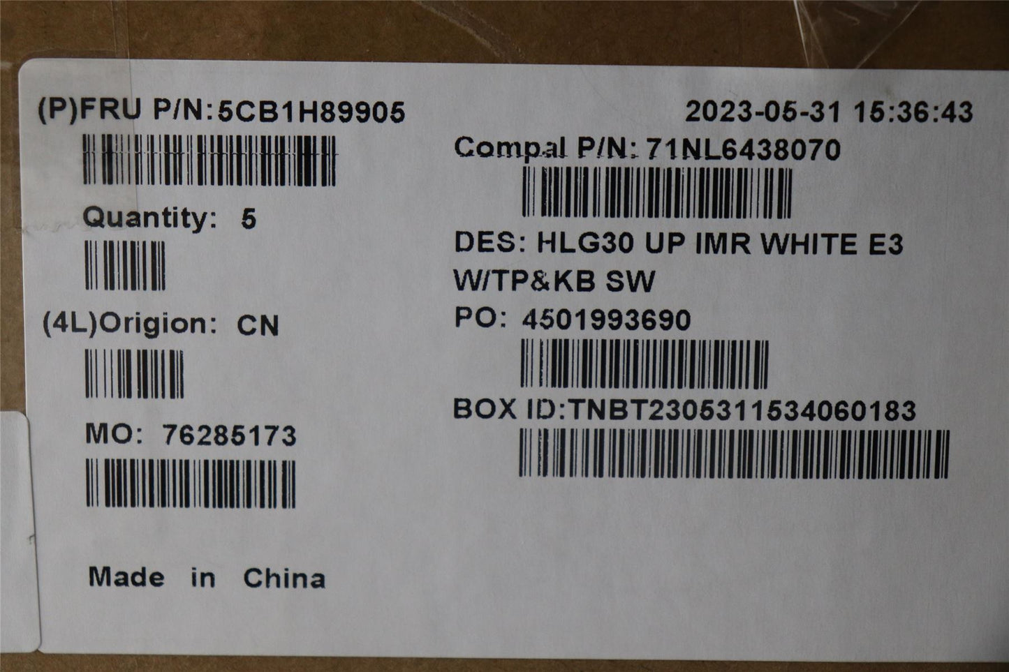 Lenovo UpperCaseASM_SWS C82S9 E3 WHT 5CB1H89905