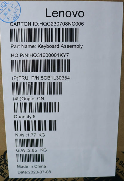 Lenovo Upper Case ASM_SPA H 82XJ CLGY 5CB1L30354