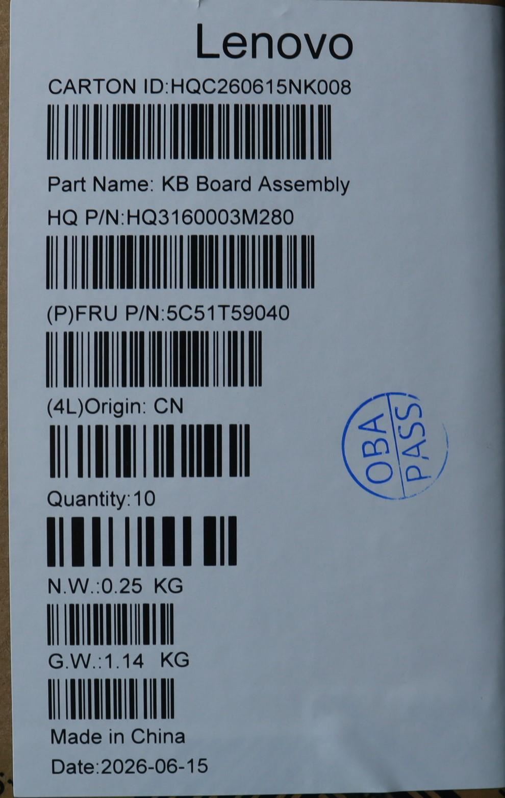 Lenovo CARDPOP Fru Side I/O Board 5C51T59040