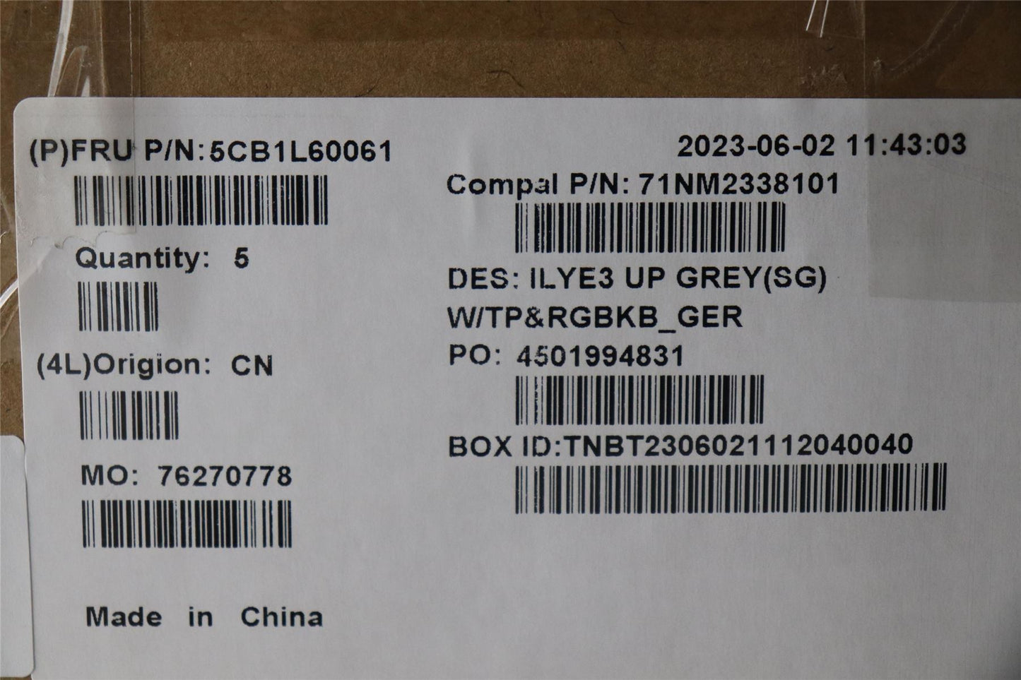 Lenovo Slim 5 16IRH8 Palmrest Cover Touchpad Keyboard German Backlit 5CB1L60061
