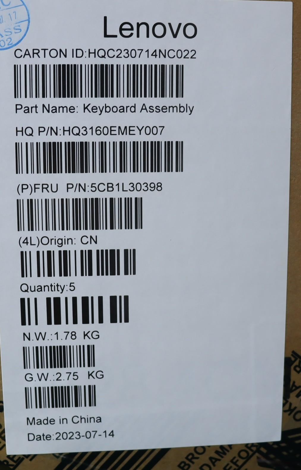 Lenovo IdeaPad 5 14ARP8 Palmrest Cover Touchpad Keyboard US Euro 5CB1L30398