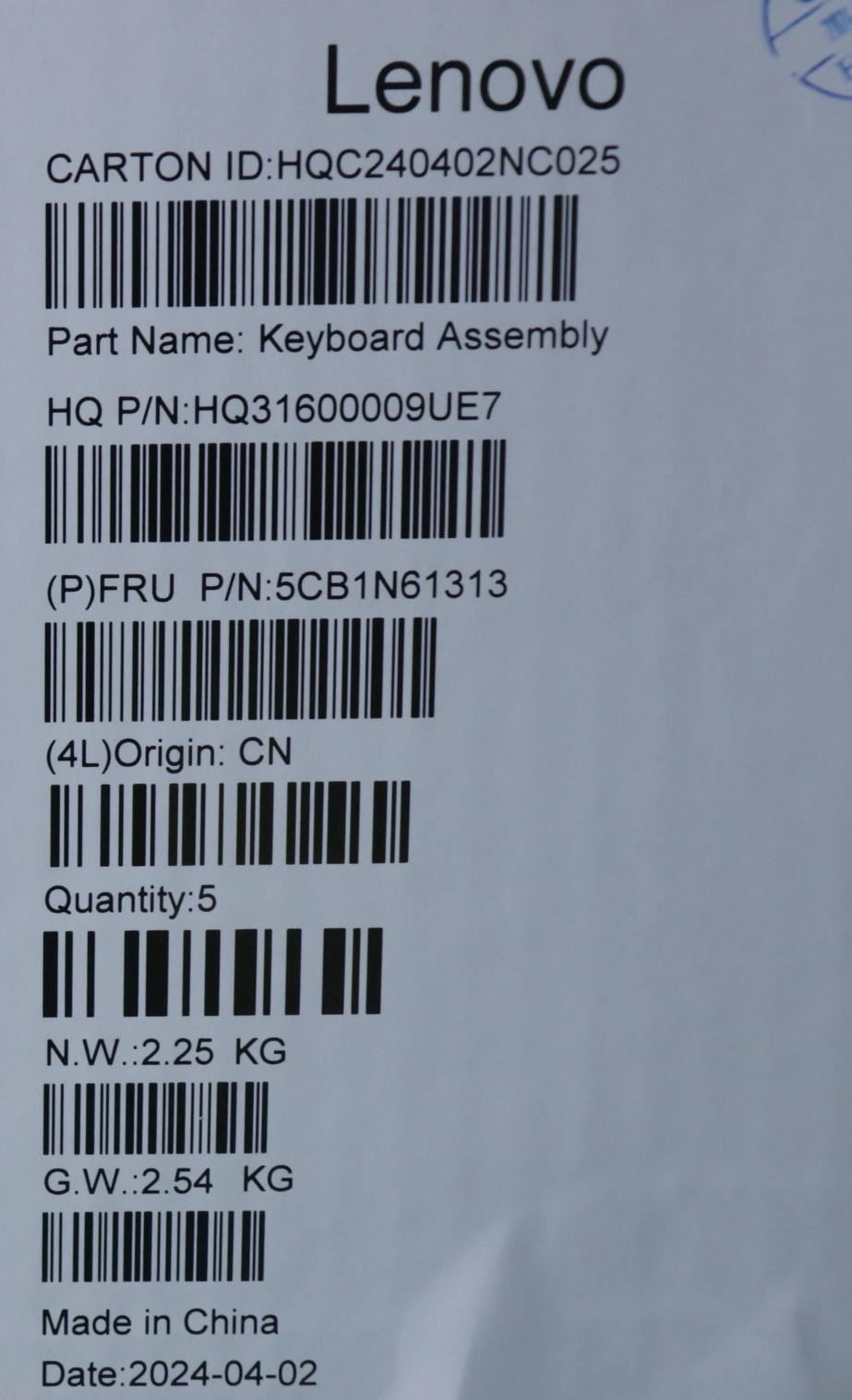 Lenovo Upper Case ASM_HBW H83DR LG STO GY 5CB1N61313