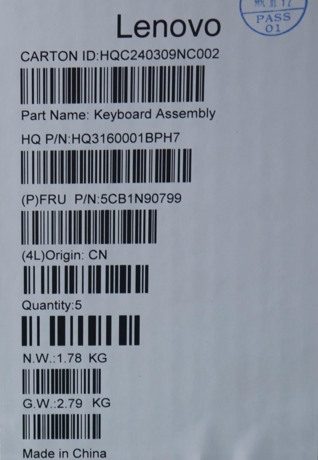 Lenovo Upper Case ASM SLV H 83E3 LG PST 5CB1N90799