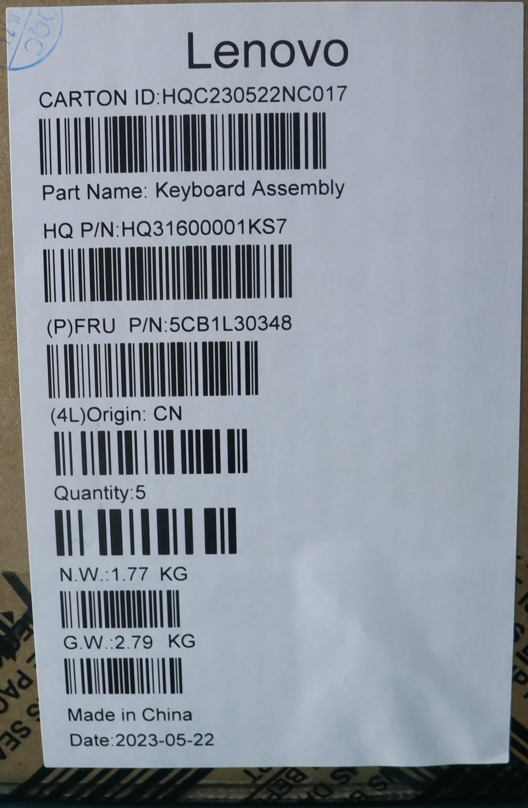 Lenovo COVER Upper Case ASM_FRA H 82XJ CLGY 5CB1L30348