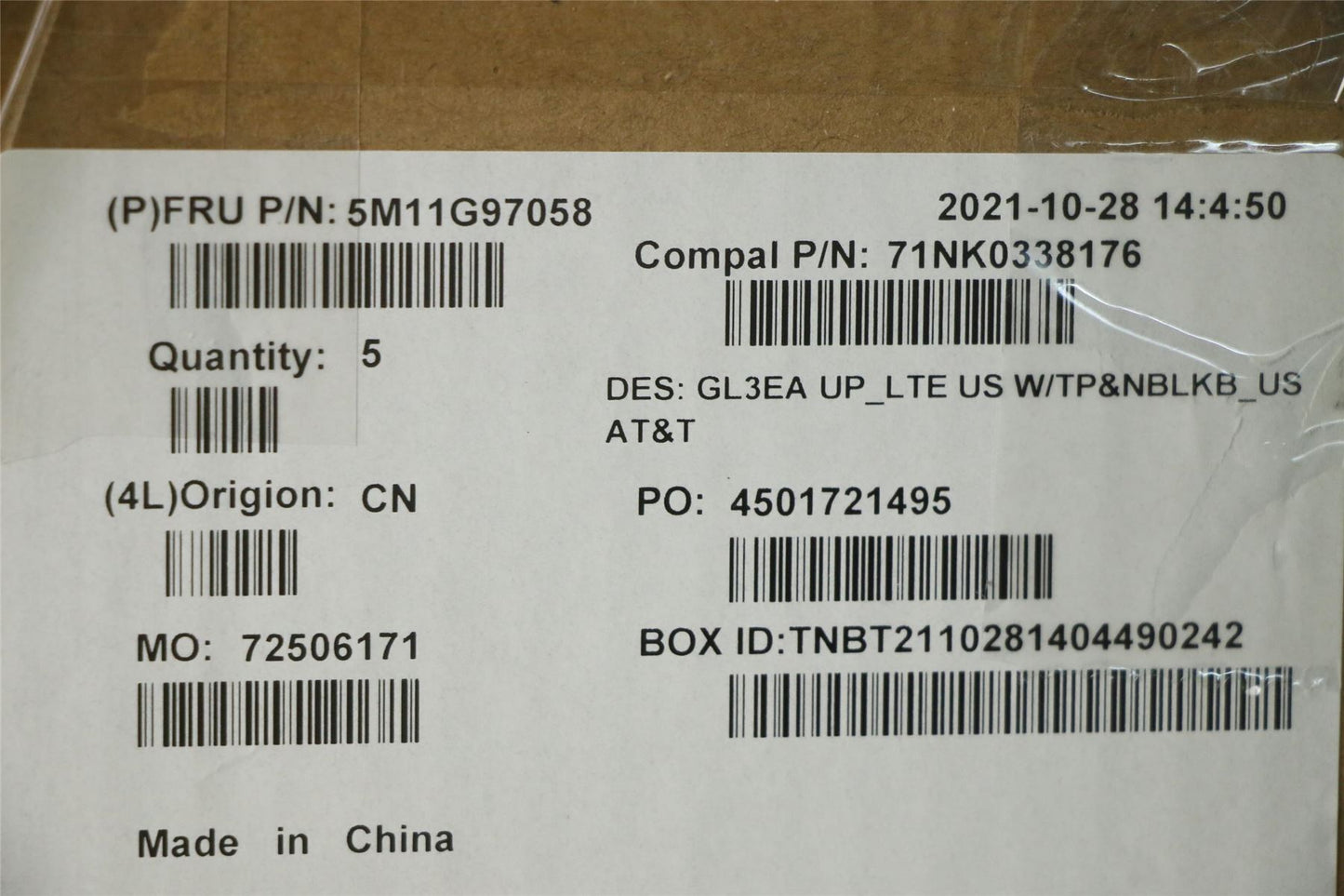 Lenovo MECH_ASM FRU Cc LTE w/TP&NBLKB_US for AT 5M11G97058