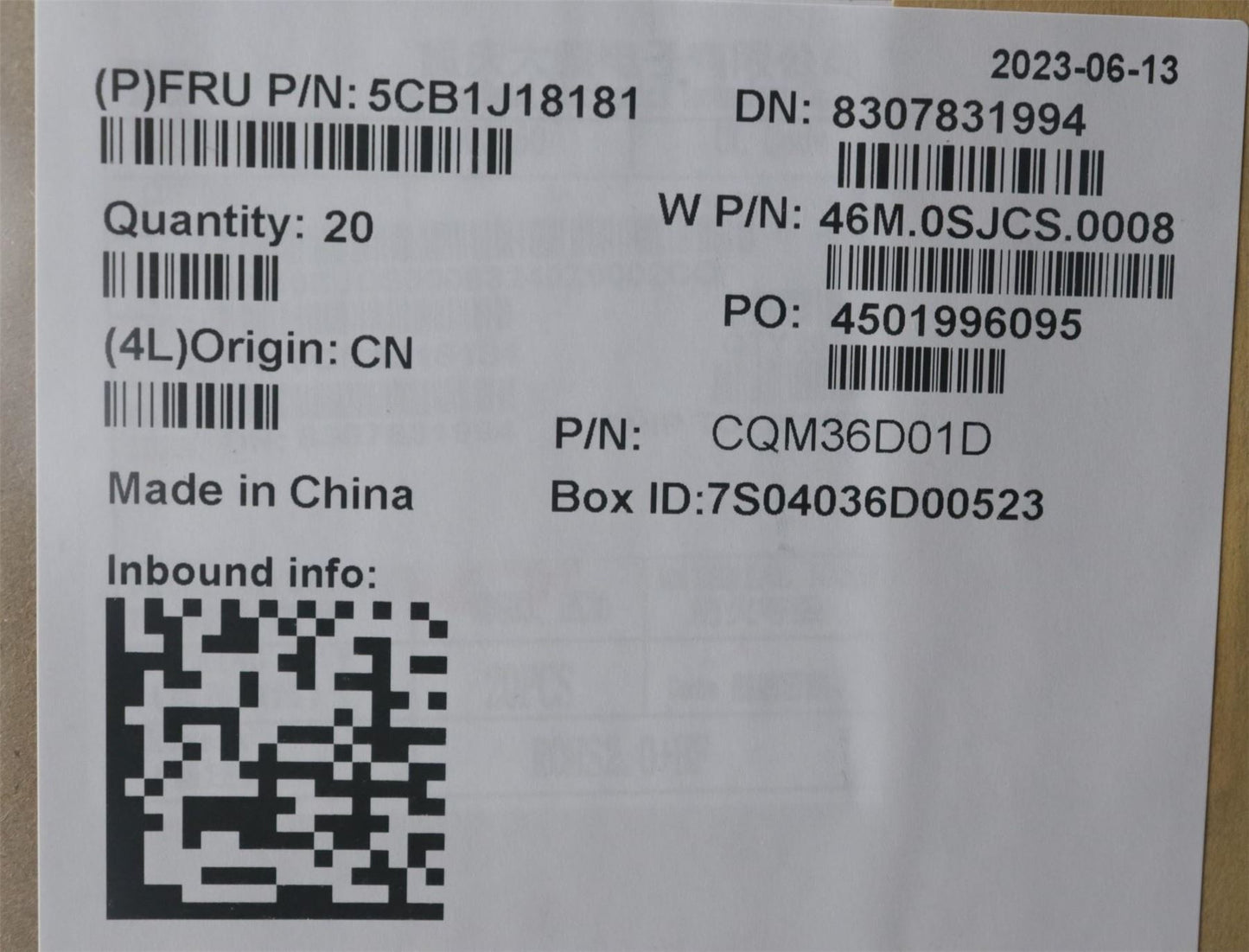 Lenovo FRUACOV,ASM,AL,2.4T,IR,WL,Golem2 5CB1J18181
