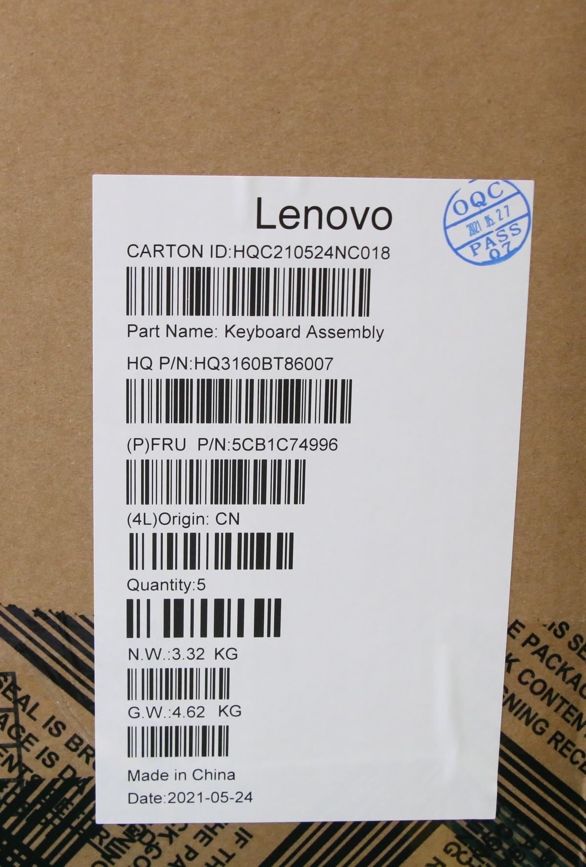 Lenovo Pro 5 Pro-16ACH6 Keyboard Palmrest Top Cover US Black 5CB1C74996