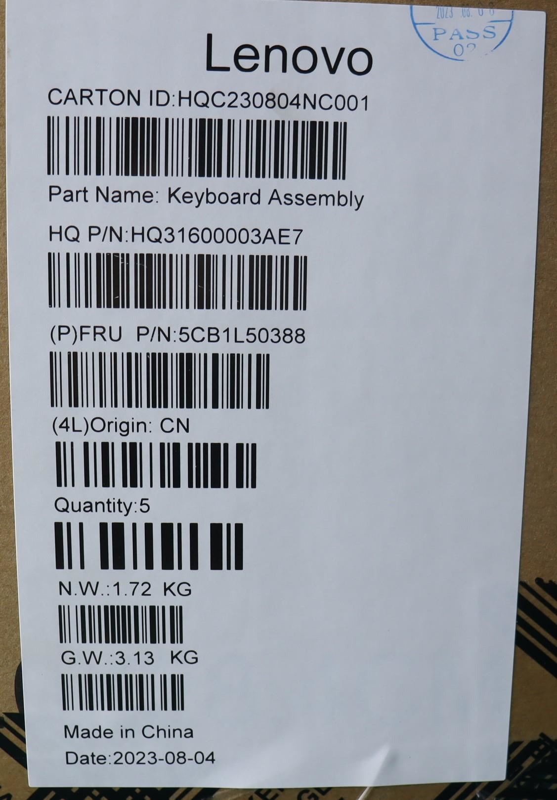 Lenovo Upper Case ASM_SWS H 83BS FP ARGY 5CB1L50388