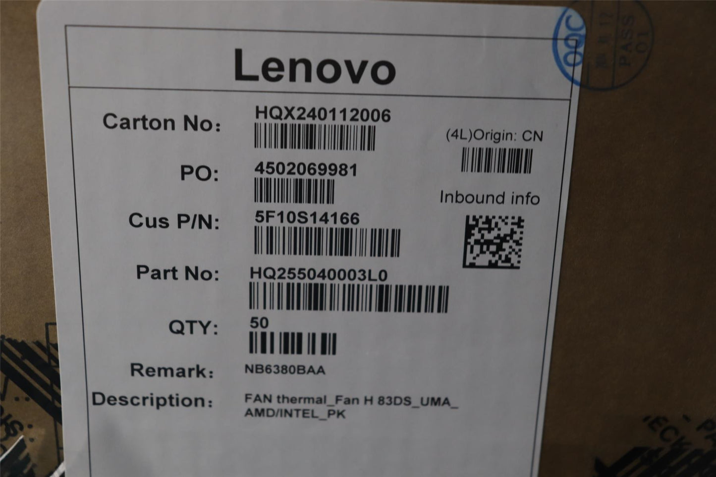 Lenovo thermal_Fan H 83DS_UMA_ AMD/INTEL_PK 5F10S14166